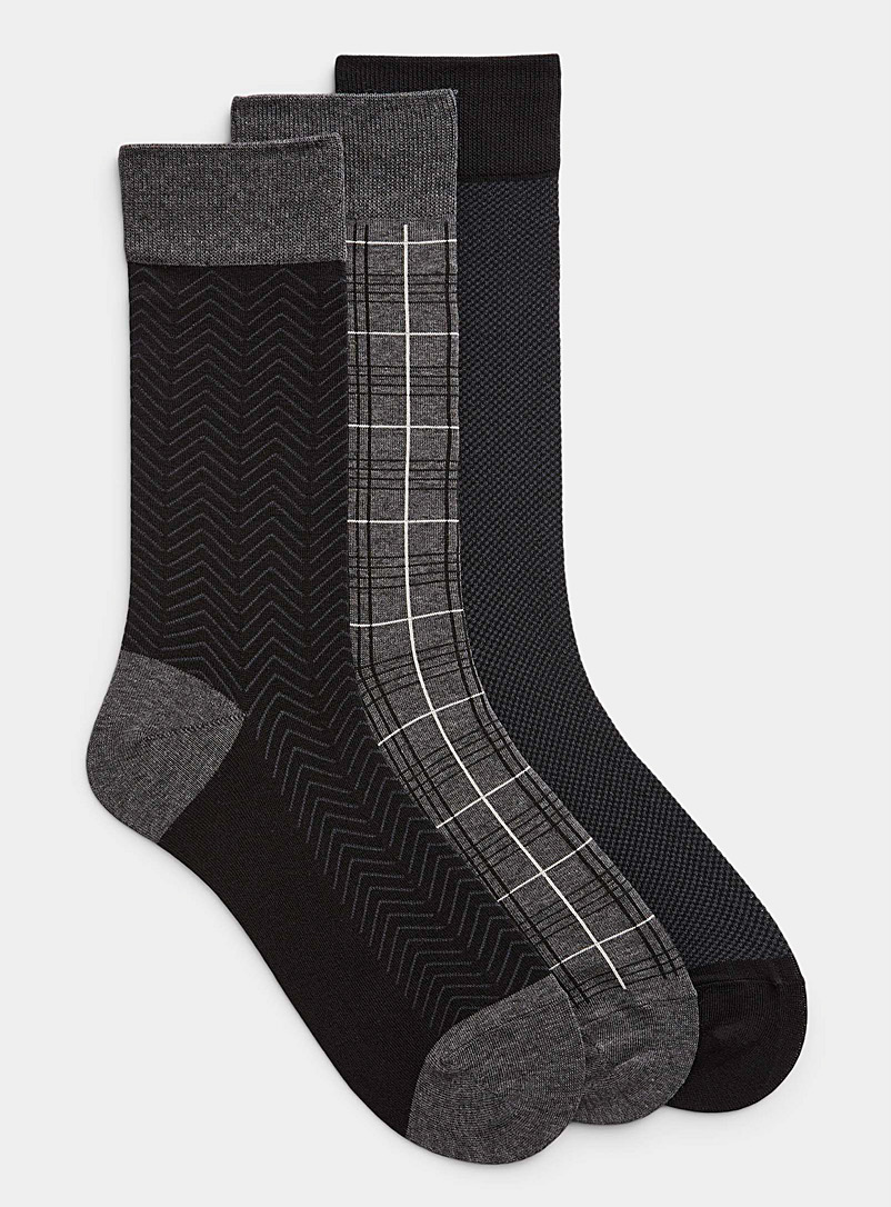 Le 31 Patterned Grey Dark-patterned socks 3-pack for men