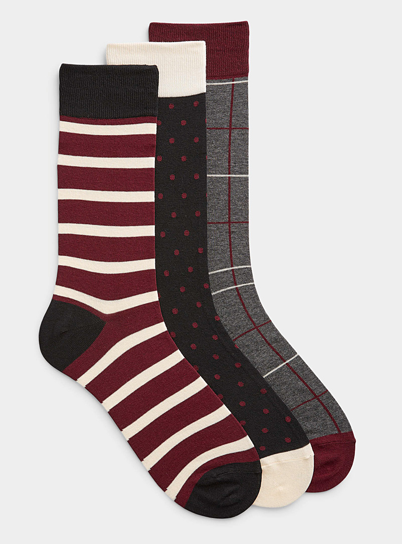 Le 31 Patterned Red Burgundy accent pattern socks 3-pack for men