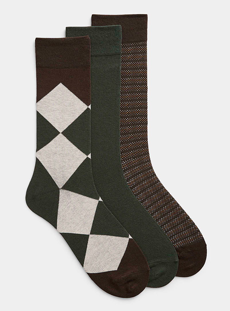 Le 31 Patterned Brown Diamond and pin dot socks 3-pack for men