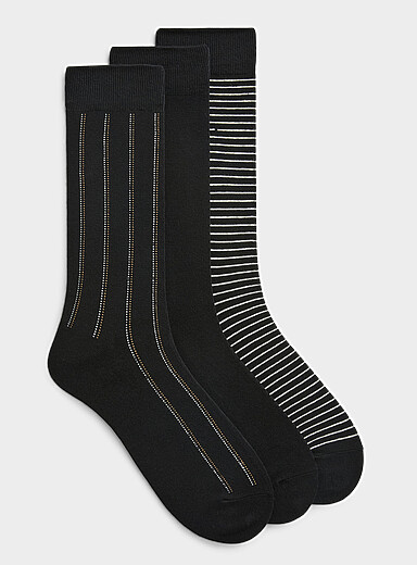 Onyx/striped dress socks 3-pack