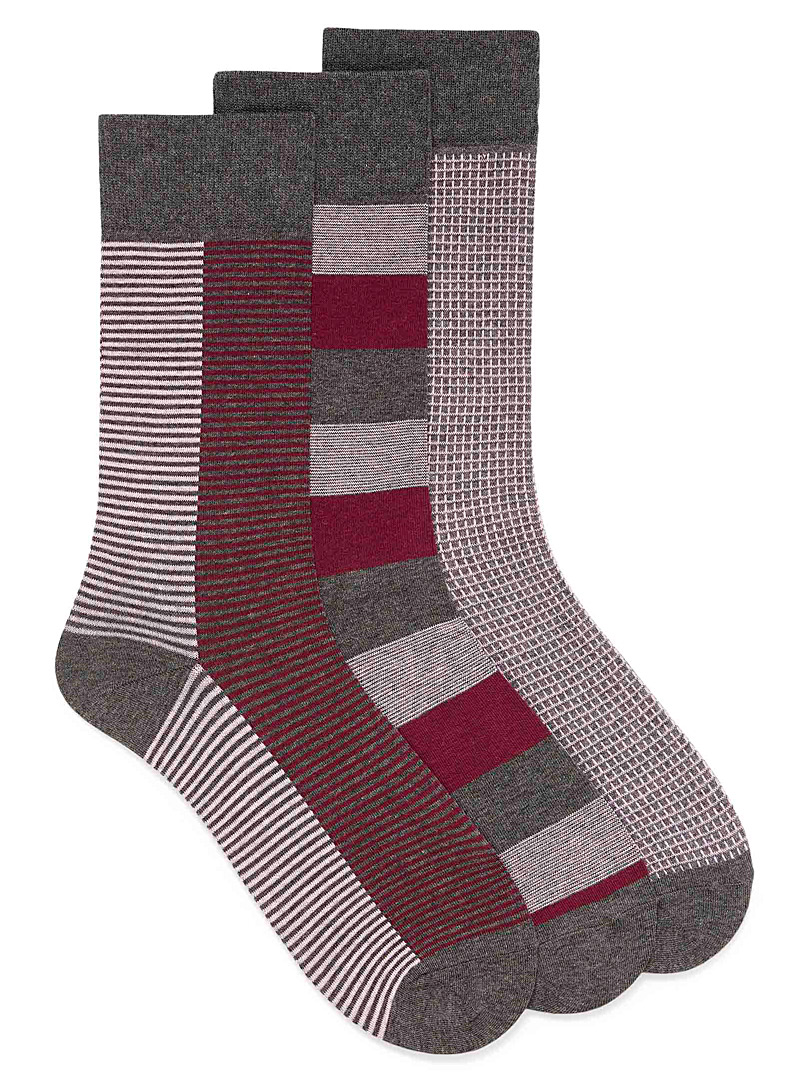Le 31 Patterned Grey Pinstripe and check socks 3-pack for men