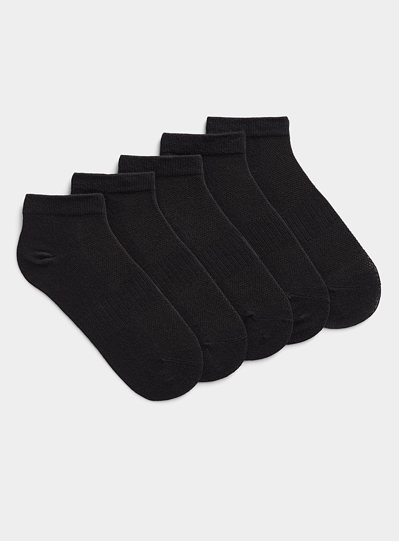 Simons Black Micro-perforated solid ped socks Set of 5 for women