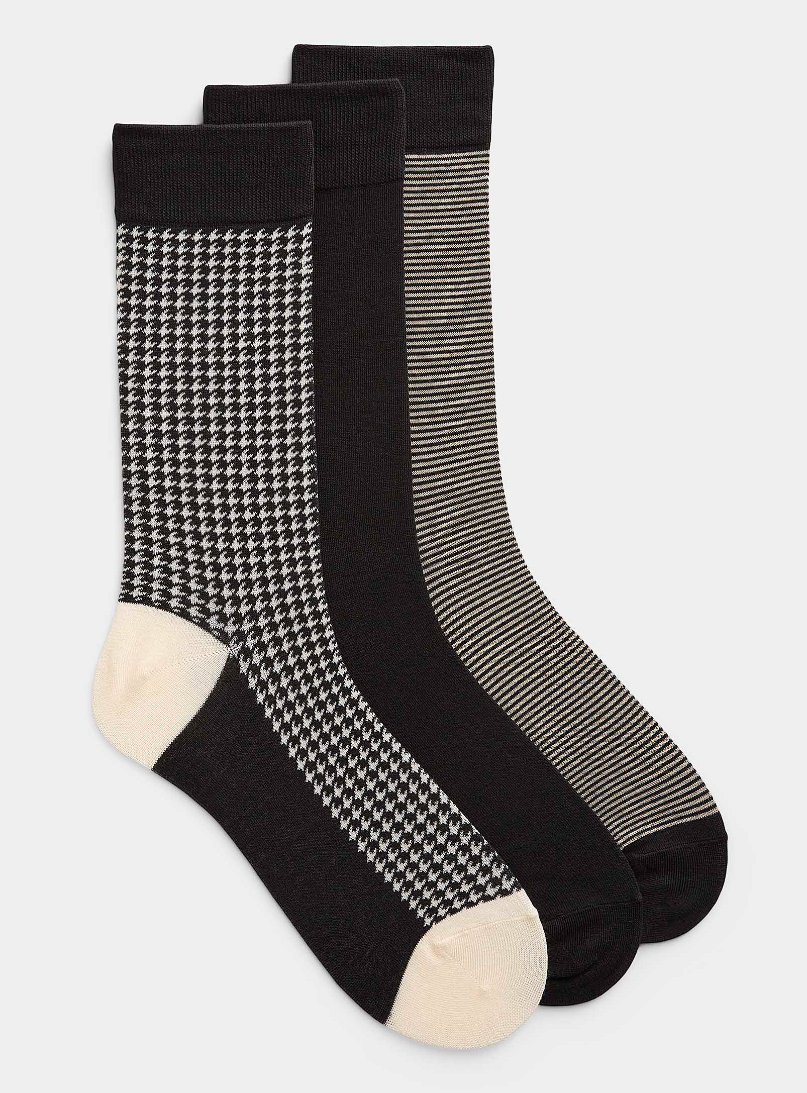 Le 31 Houndstooth And Stripe Socks 3-pack In Black