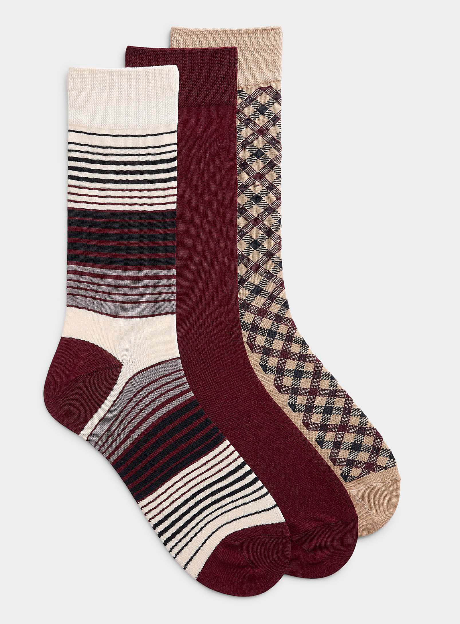 Le 31 Merlot-accent Patterned Socks 3-pack In Multi