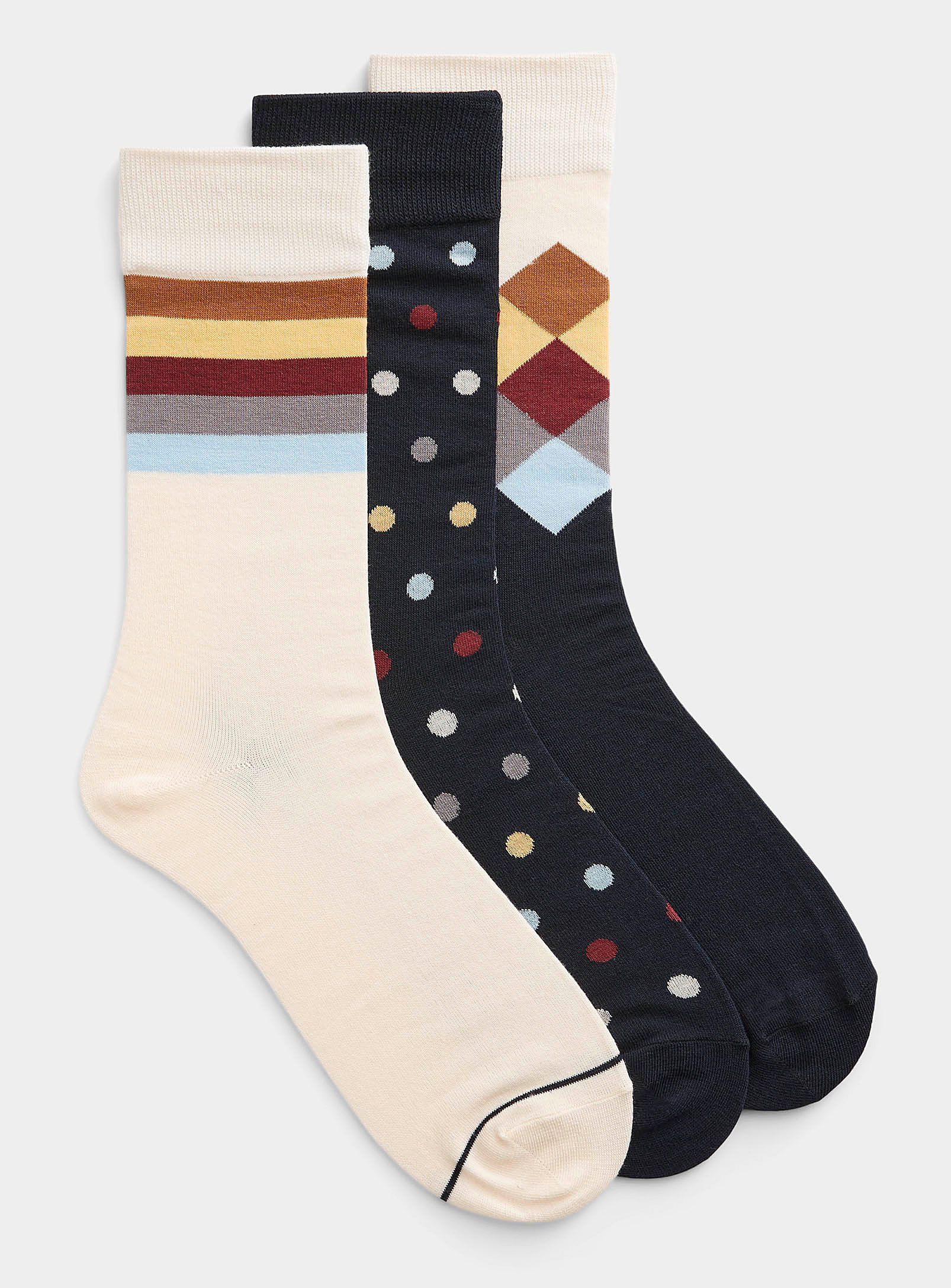 Le 31 Retro Pattern Socks 3-pack In Multi