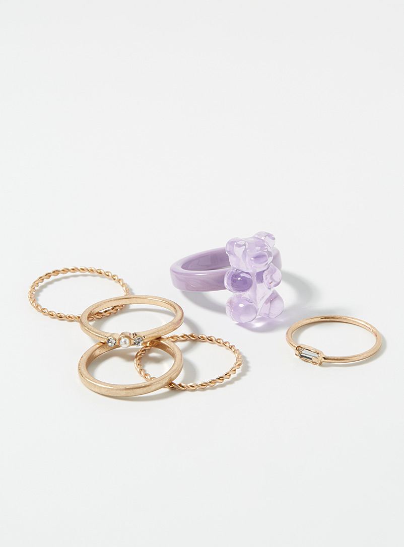 Simons Mauve Little teddy bear multi-rings 6-piece set for women
