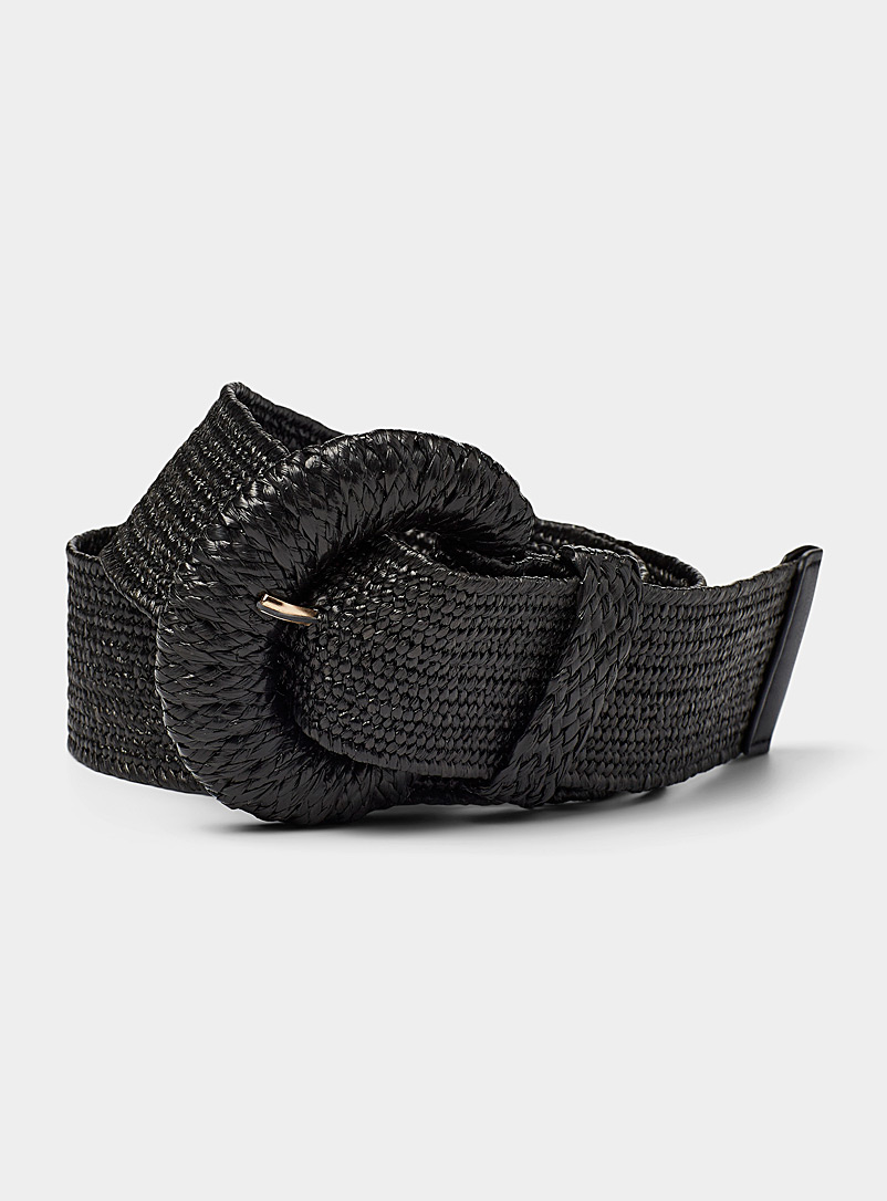 Simons Black Wide braided straw-like belt for women