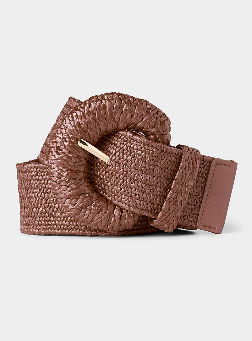 Simons Taupe Wide braided straw-like belt for women