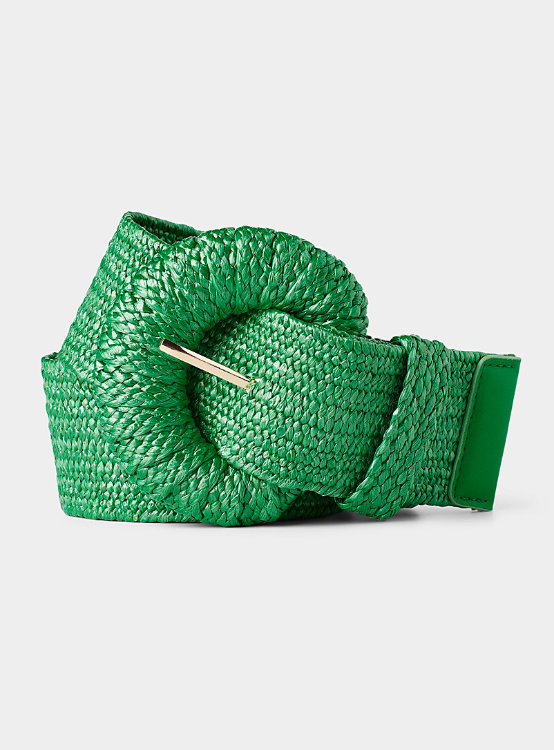 Simons Pine/Bottle Green Wide braided straw-like belt for women