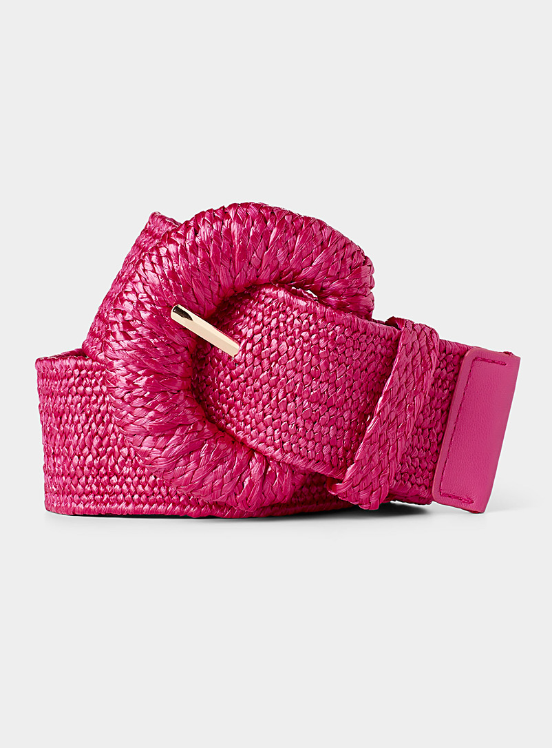 Simons Fuchsia Wide braided straw-like belt for women