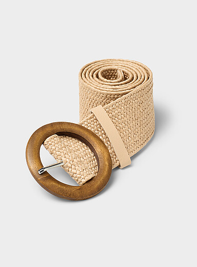 La large ceinture fausse paille tress&eacute;e boucle bois