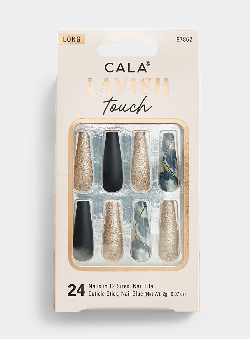 CALA Black Marbled accent press-on nails for women