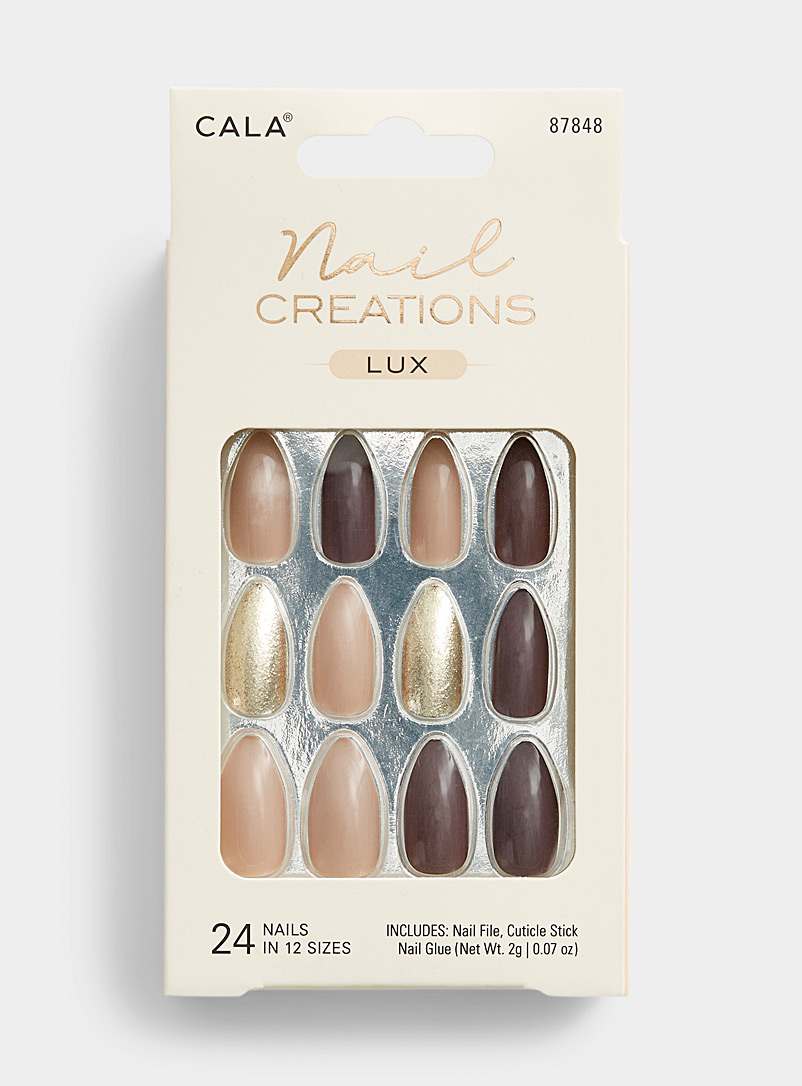 CALA Ecru/Linen Gold-accent neutral press-on nails for women