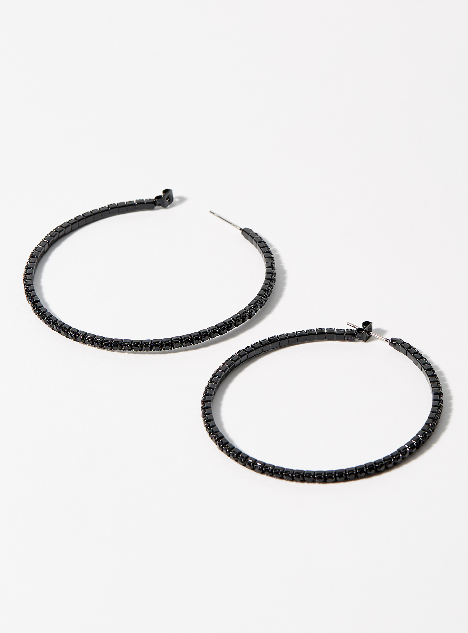 Simons - Women's Large black crystal Hoop Earrings