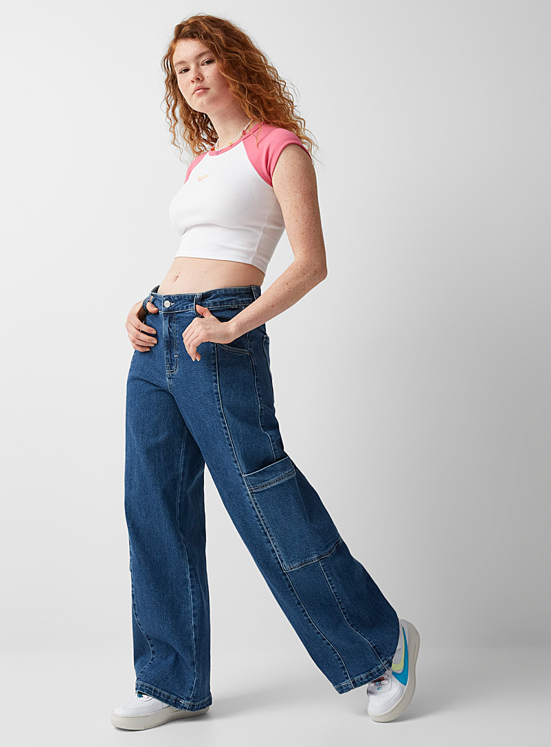 Twik: Le jean extralarge poches plaquées Bleu royal-saphir pour femme