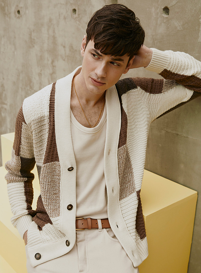 Imperial White Patchwork knit cardigan for men