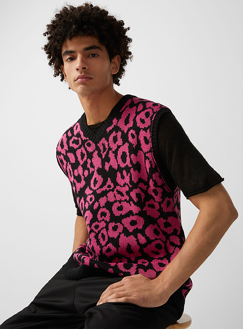 Imperial Pink Pink leopard sweater vest for men