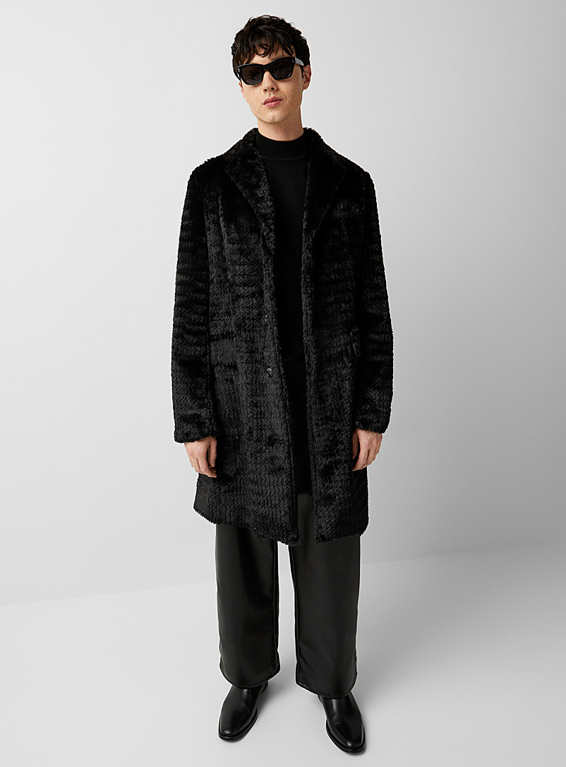Imperial Black Textured faux-fur coat for men