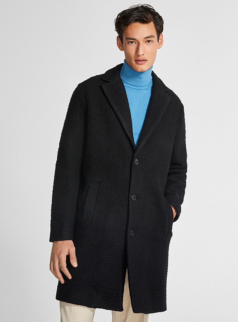 Imperial Black Brushed wool overcoat for men