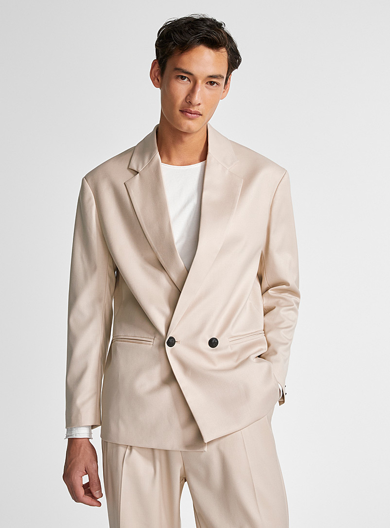 Imperial Ivory White Double-breasted cream jacket for men