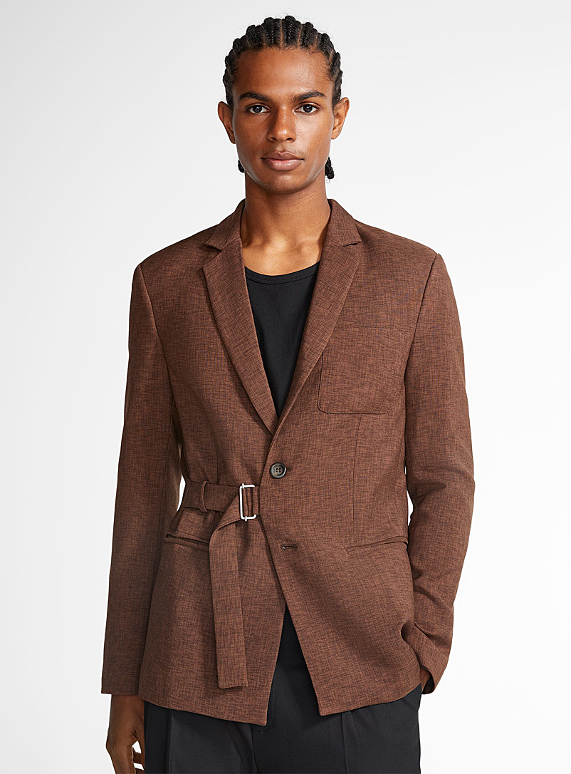 Imperial Brown Asymmetric belt chocolate-coloured jacket Semi-slim fit for men