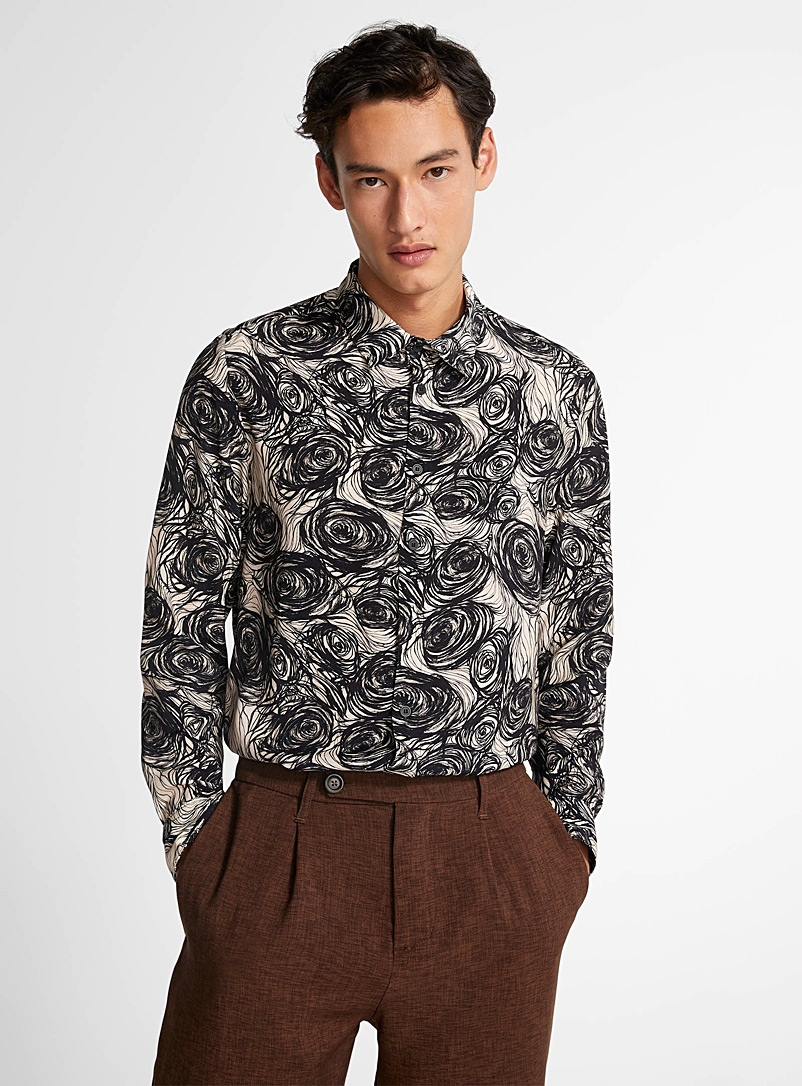 Imperial Black and White Soft abstract flower shirt for men