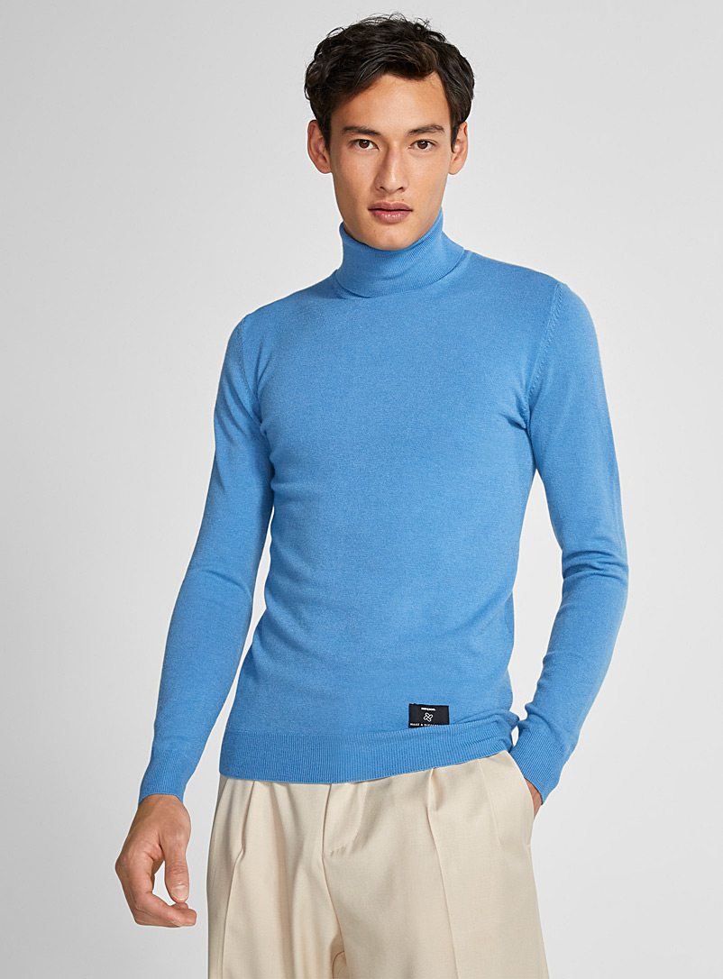 Imperial Blue Soft knit turtleneck sweater for men