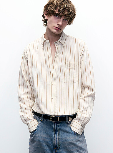 La chemise rayure verticale caf&eacute;