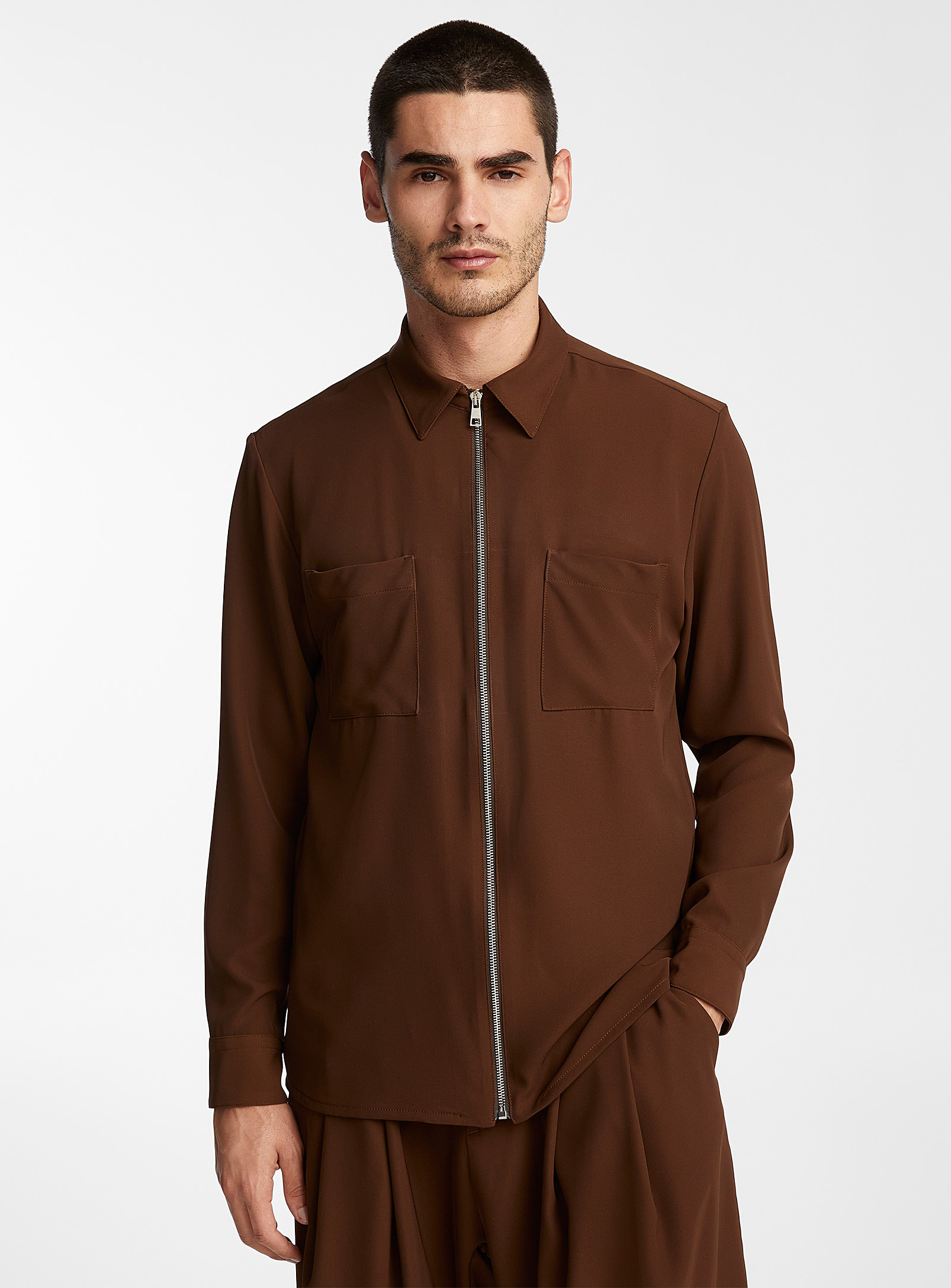 Imperial Soft Zip-up Shirt In Brown