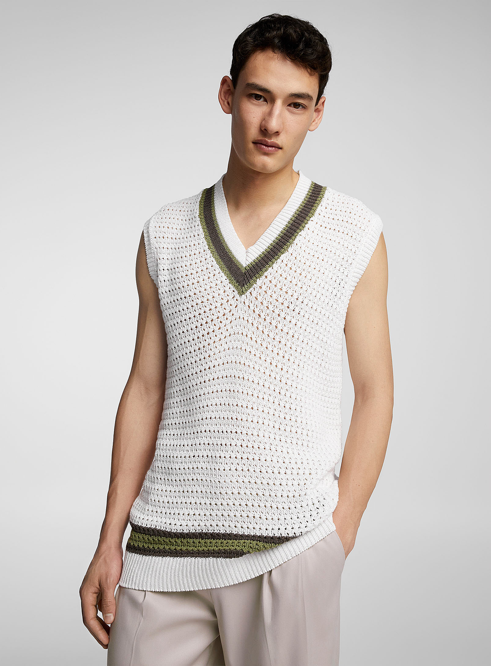 Imperial Varsity Crochet Sweater Vest In Off White