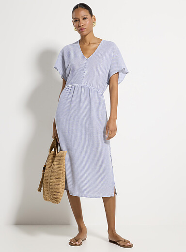 Blue stripe cap-sleeve dress