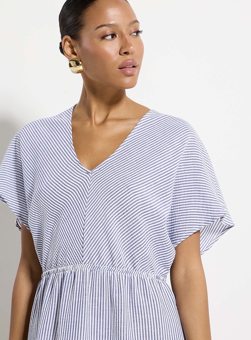 Cover Me Patterned Blue Blue stripe cap-sleeve dress for women