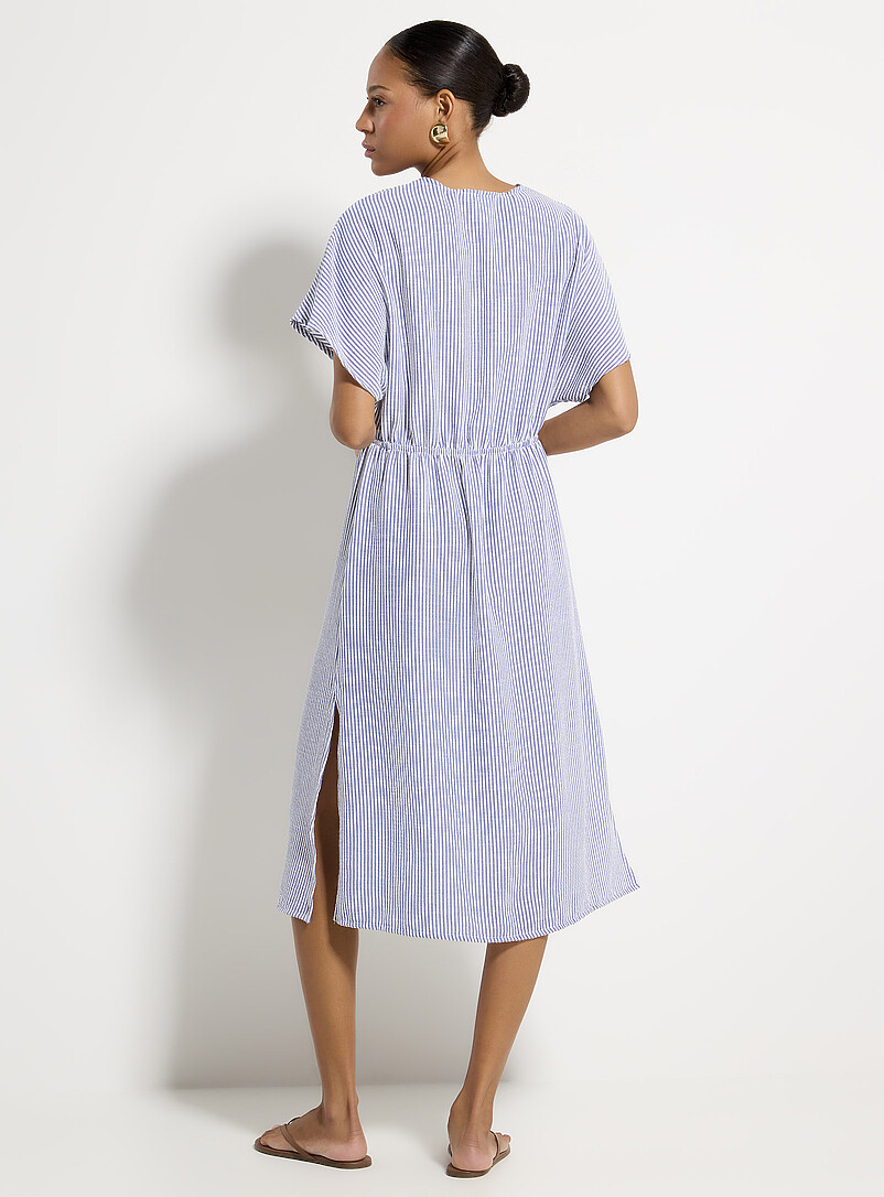 Cover Me Patterned Blue Blue stripe cap-sleeve dress for women