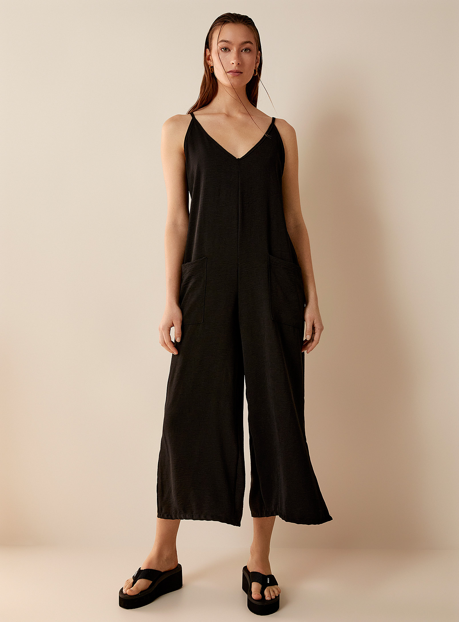 Cover Me Patch-pocket Lounge Jumpsuit In Black