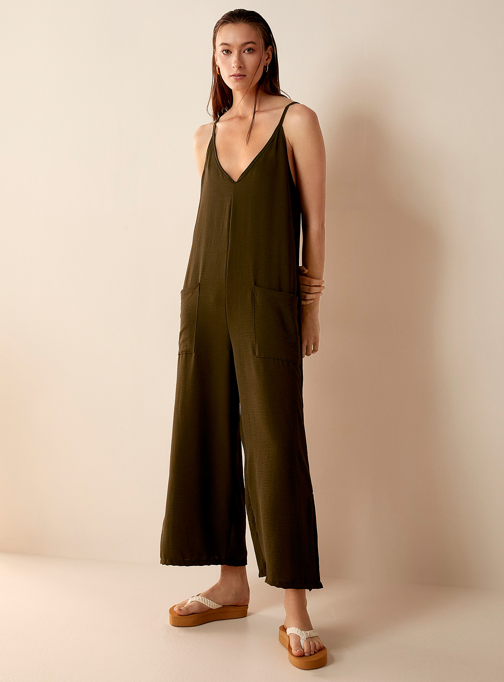 Cover Me Patch-pocket Lounge Jumpsuit In Green