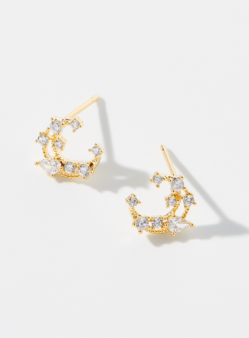 Simons Patterned Yellow Sparkling moon earrings for women