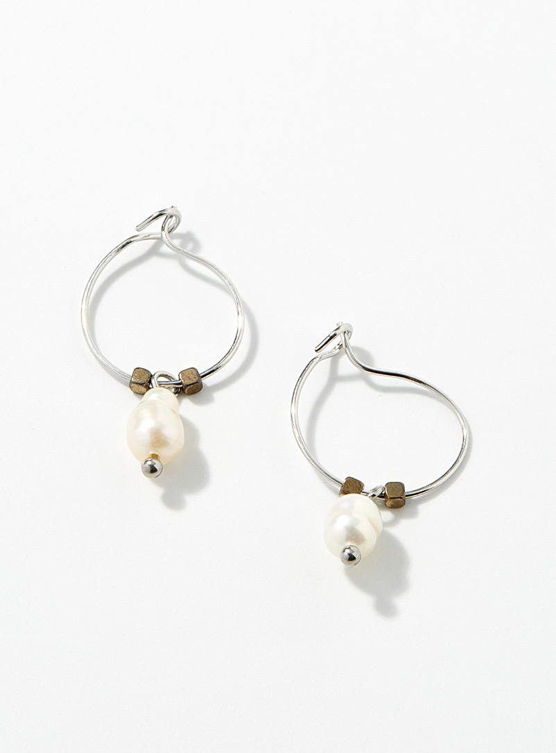 Simons Silver Pearl and stone earrings for women