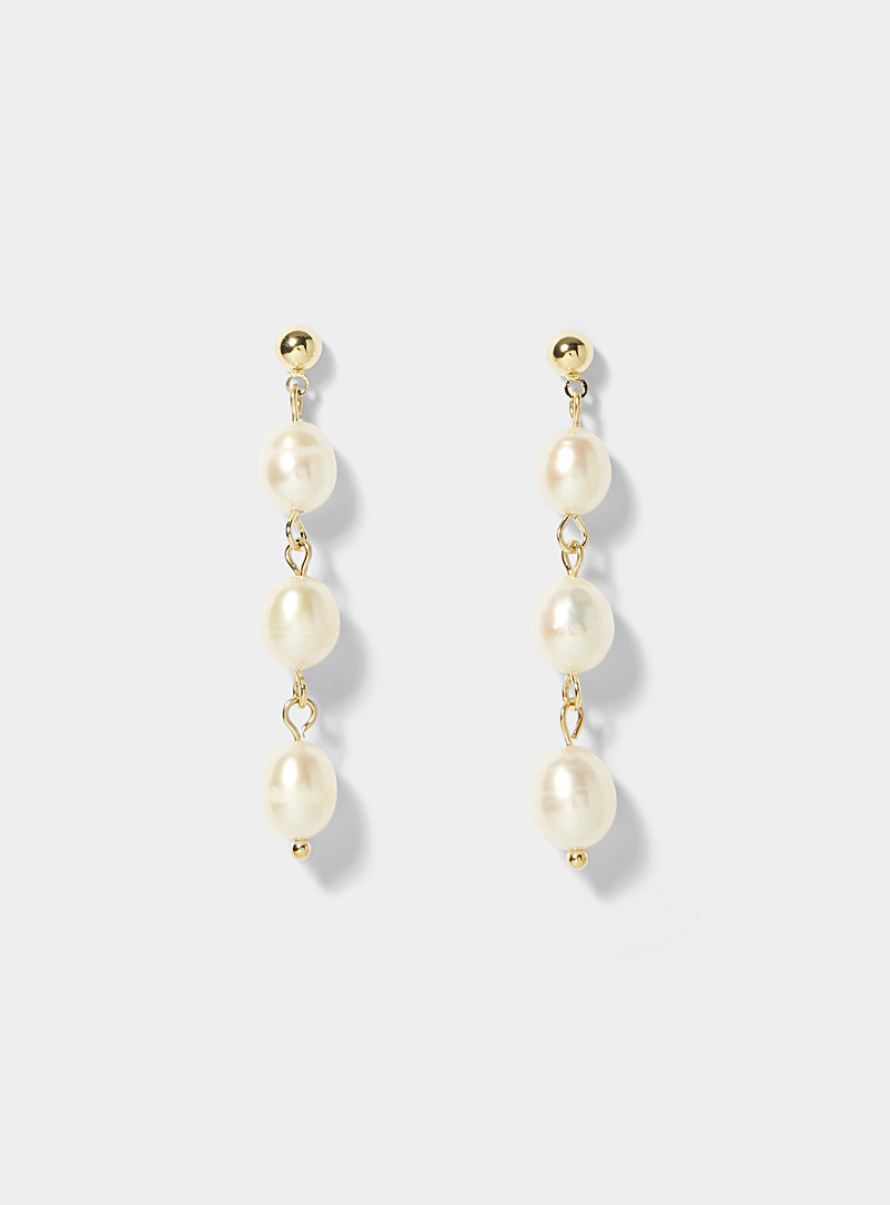 Simons White Long pearl earrings for women