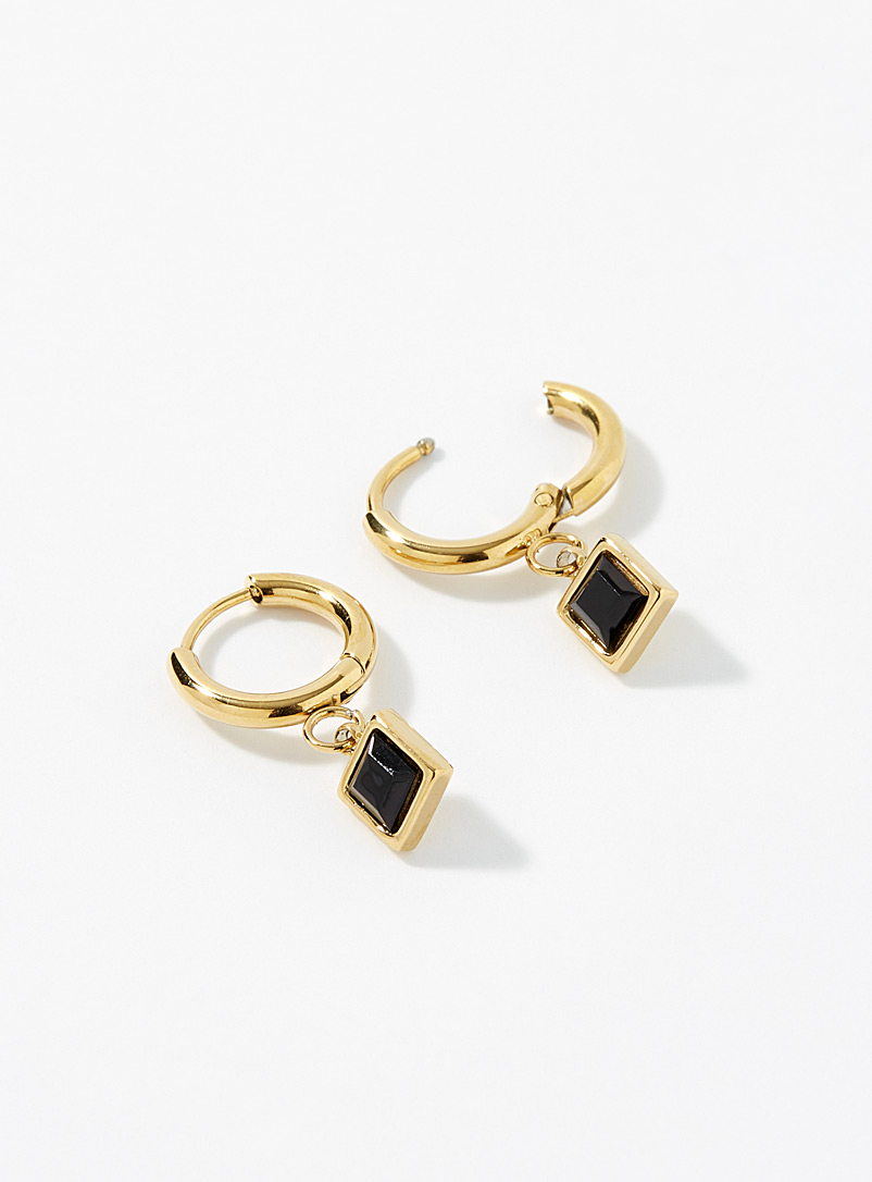 Simons Black Small faceted stone hoops for women