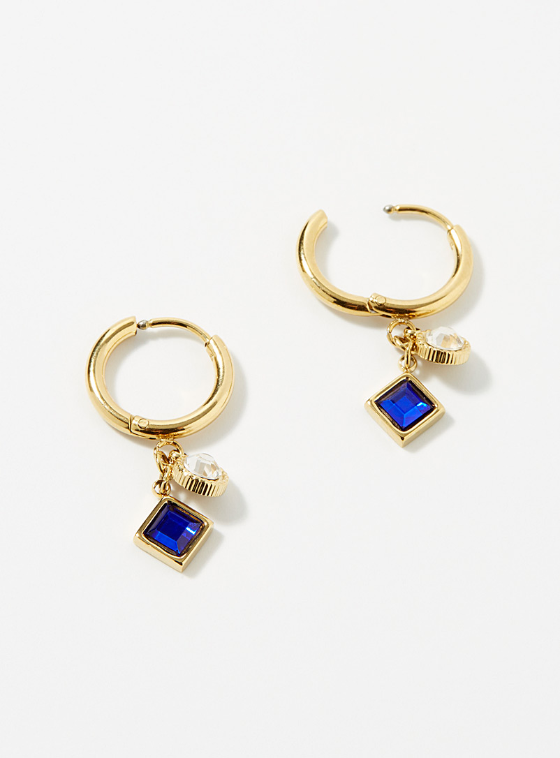 Simons Assorted Faceted stone gold hoops for women