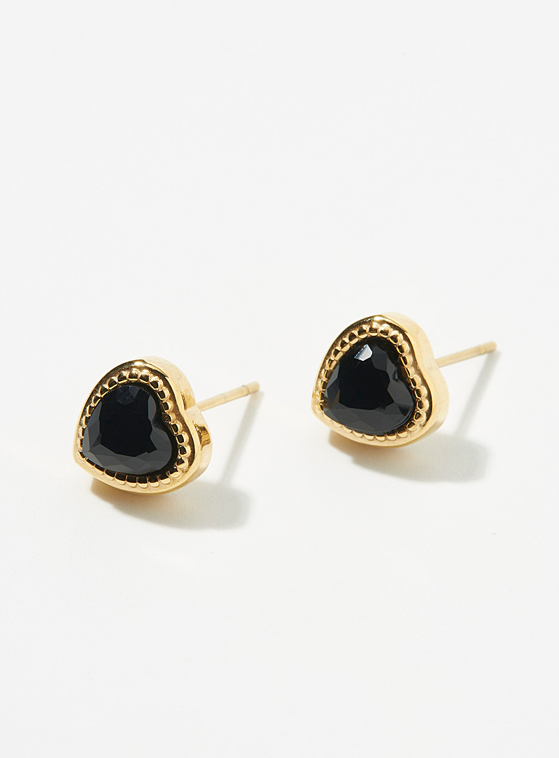 Simons Black Crystal heart earrings for women