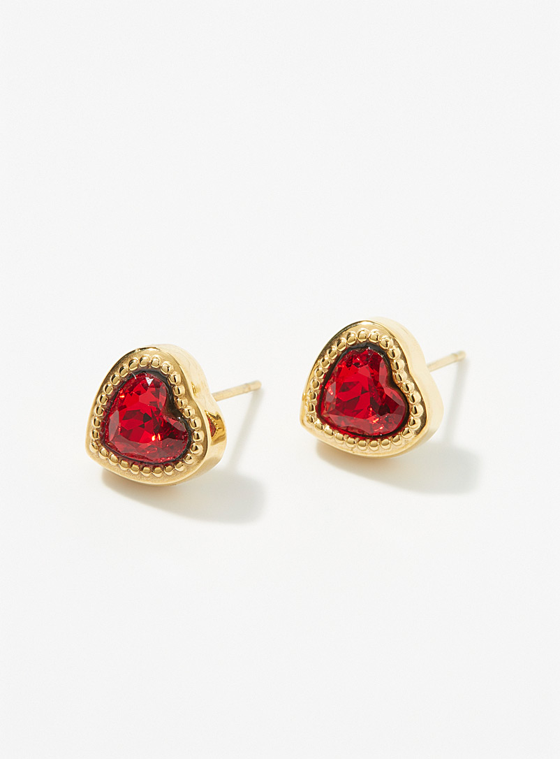 Simons Red Crystal heart earrings for women