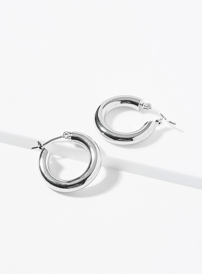Simons Silver Mirror domed hoops for women