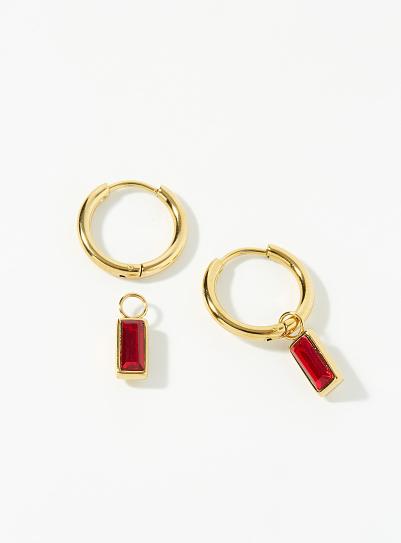 Simons Red Faceted crystal hoops for women
