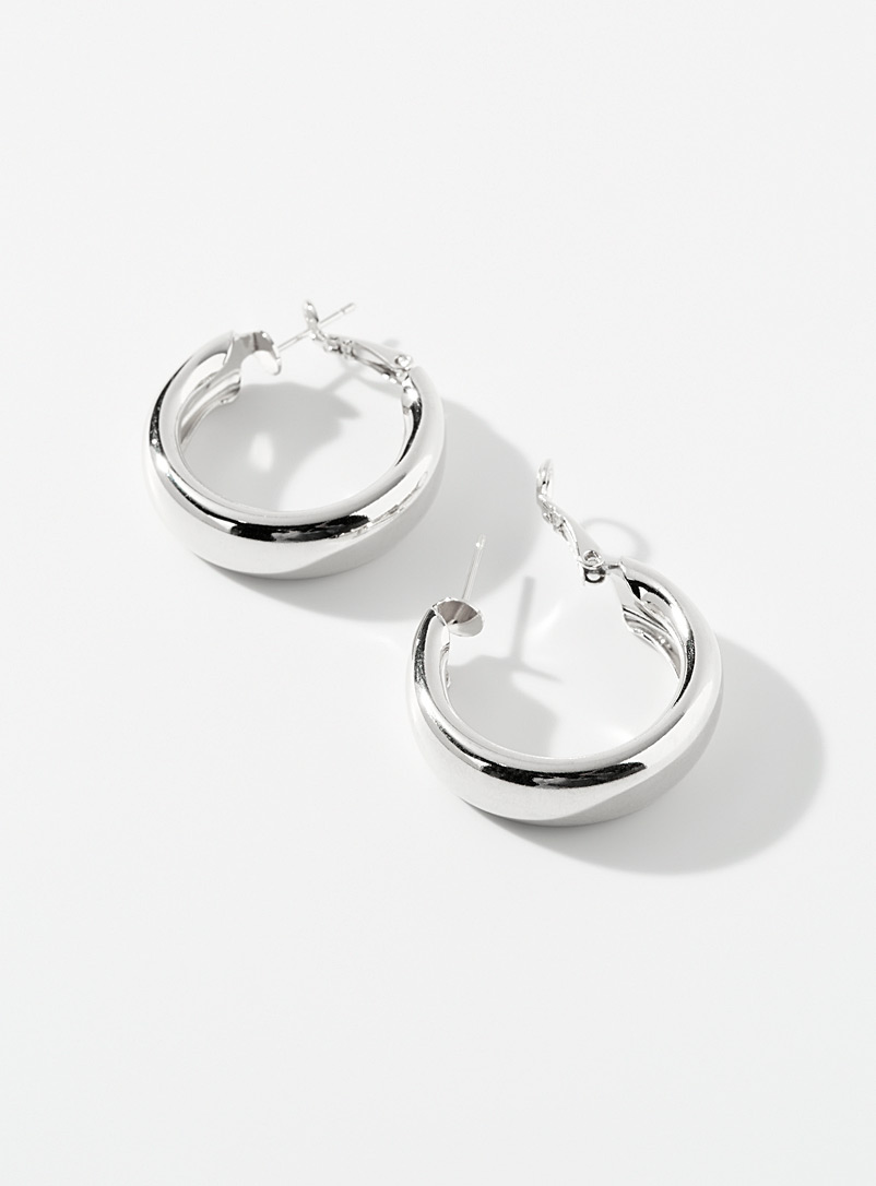 Simons Silver Large shiny hoops for women