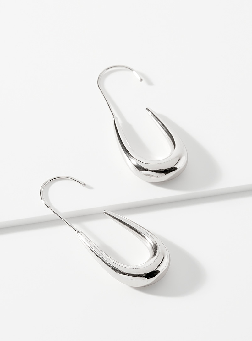 Simons Silver Metallic hook earrings for women