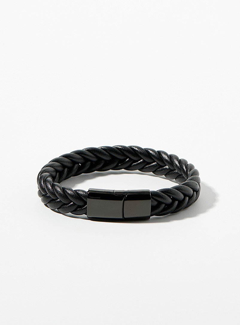 Le 31 Black Thick braided leather bracelet for men