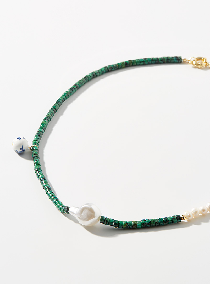 Simons: Le collier perles et pierres émeraude Vert à motifs pour femme