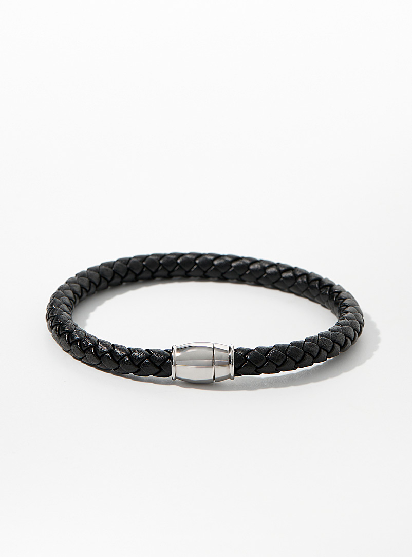 Bracelet - Wooden Clasp with Braided Leather Band