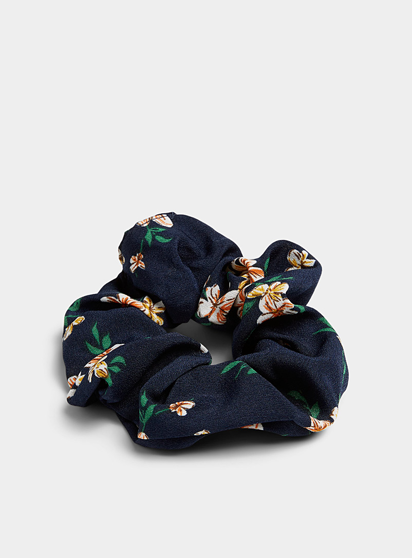 Simons Patterned Blue Soft floral scrunchie for women